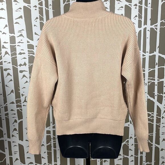 Nine West Mock Zip Neck Sequined Striped Sweater S Camel - Picture 4 of 9